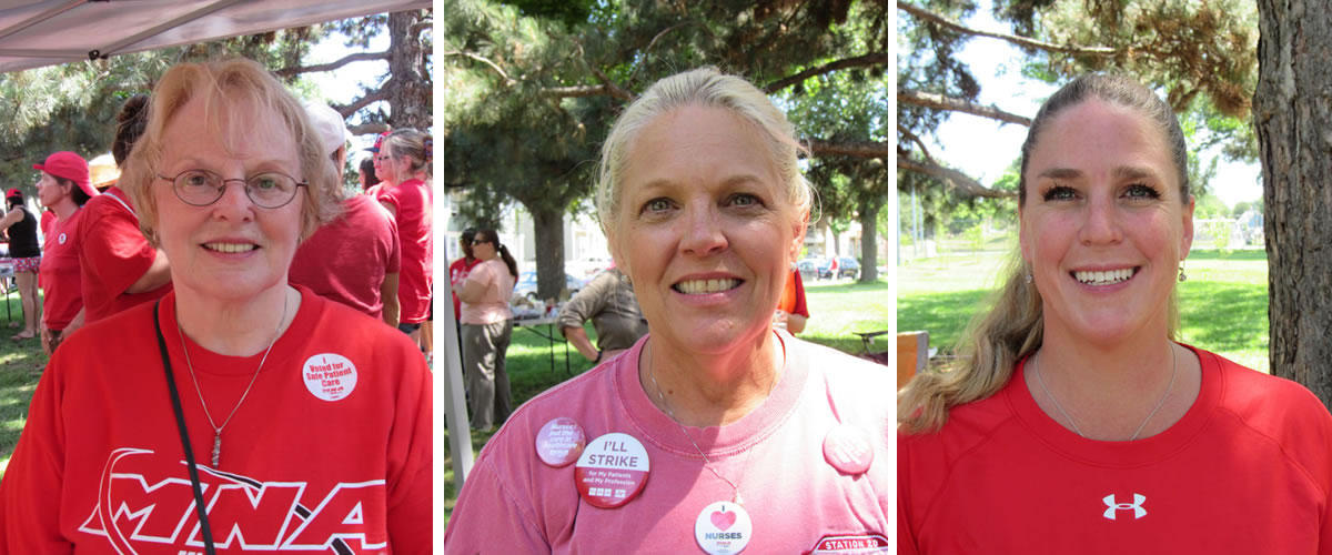 Nurses Linda Lease, Pam Eliason and Cori Wasz say workplace violence is a serious problem on the job. Minneapolis Labor Review photos