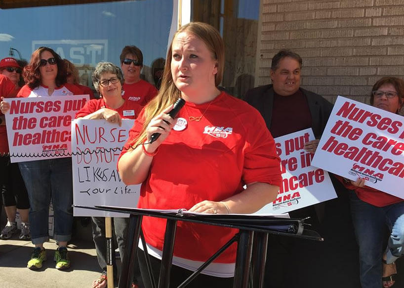 Registered nurse Angela Becchetti, shown here in a file photo, says nurses are angry over how Allina has treated them during these negotiations. Photo courtesy of MNA via Facebook