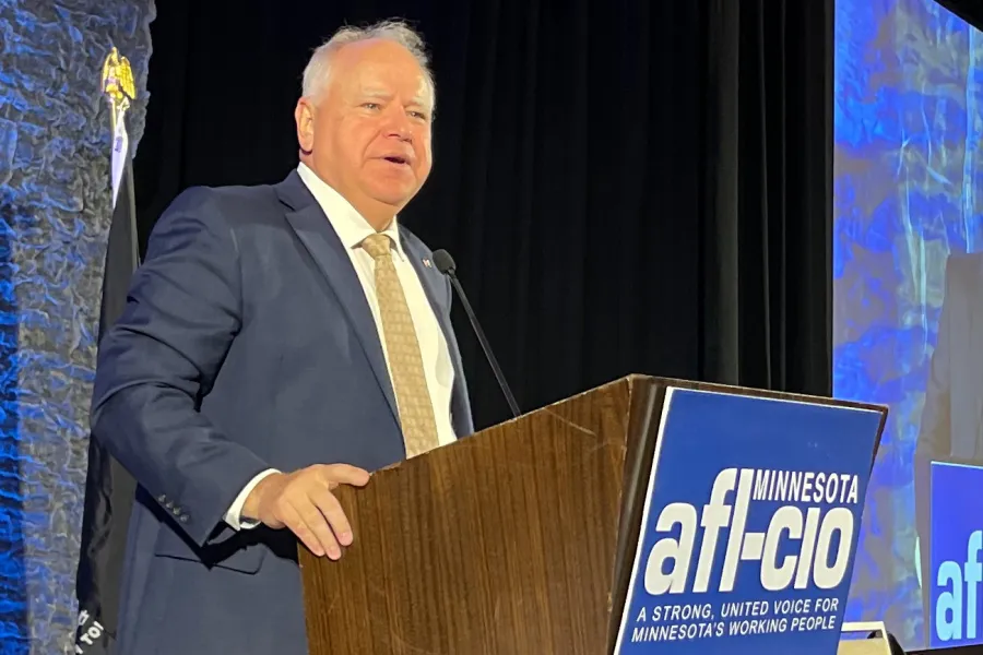 Photo of Minnesota Governor Tim Walz speaking at a past Minnesota AFL-CIO convention